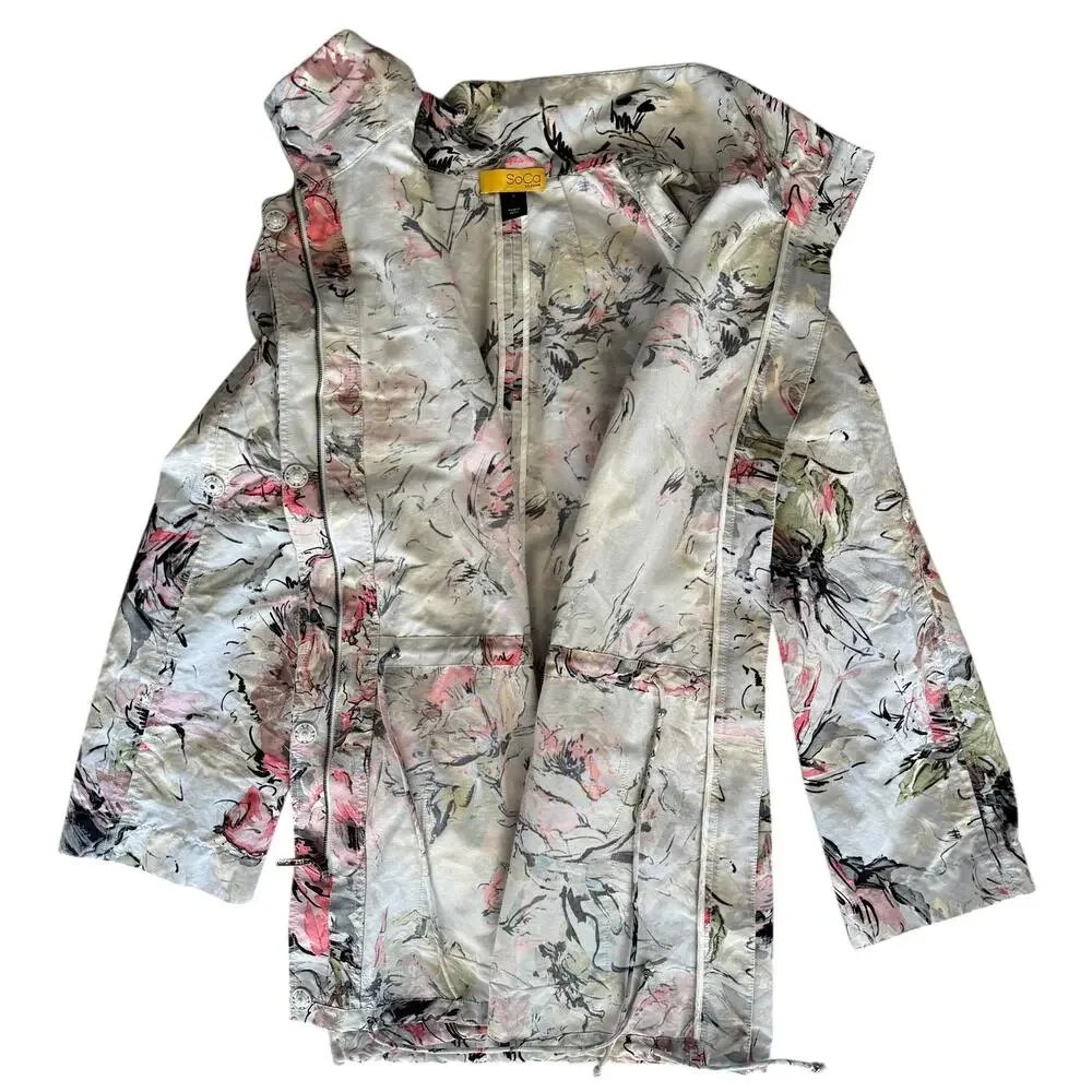 St John SoCa Jacket Silk Blend Floral Shacket Womens L Abstract Coastal - Picture 8 of 14